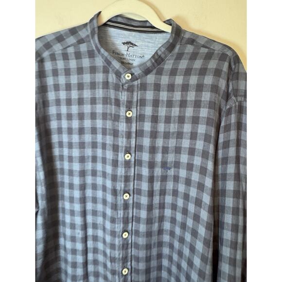 FYNCH-HATTON Men's LINEN Button Down Shirt Blue Black Size XX LARGE - Picture 8 of 11
